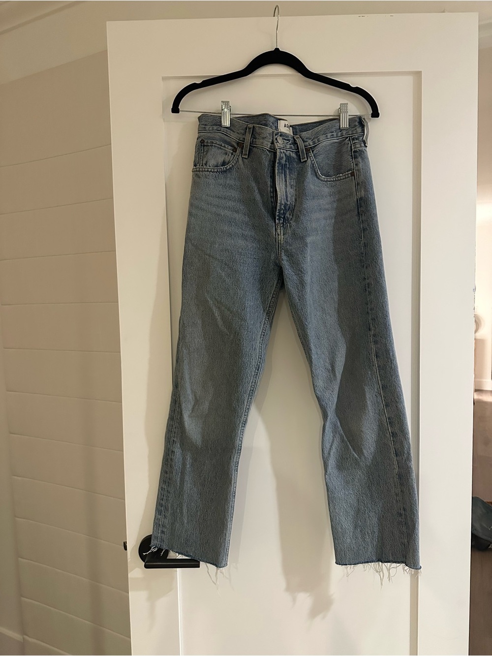 Agolde High-Rise Straight Leg Jeans - Raw Hem Light Blue